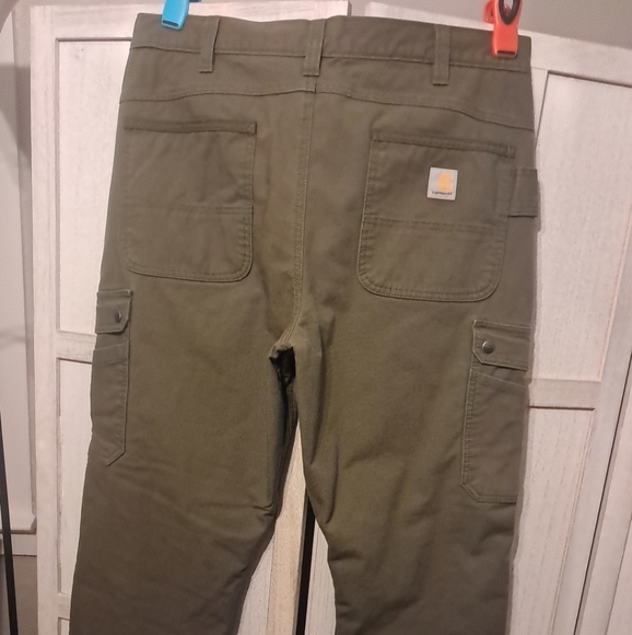 Carhartt Relaxed Fit Fleece Lined Double Knee Pants 36x34 Olive Green - Picture 1 of 10